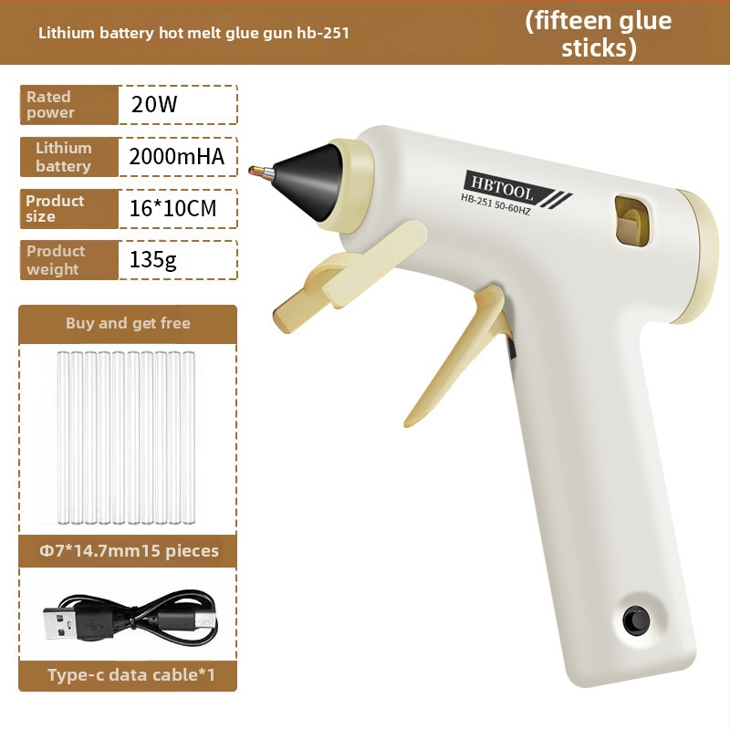 Vezeték nélküli 20W-os forróragasztópisztoly, 7 mm-es fúvóka, Li-ion akkumulátor, USB töltés