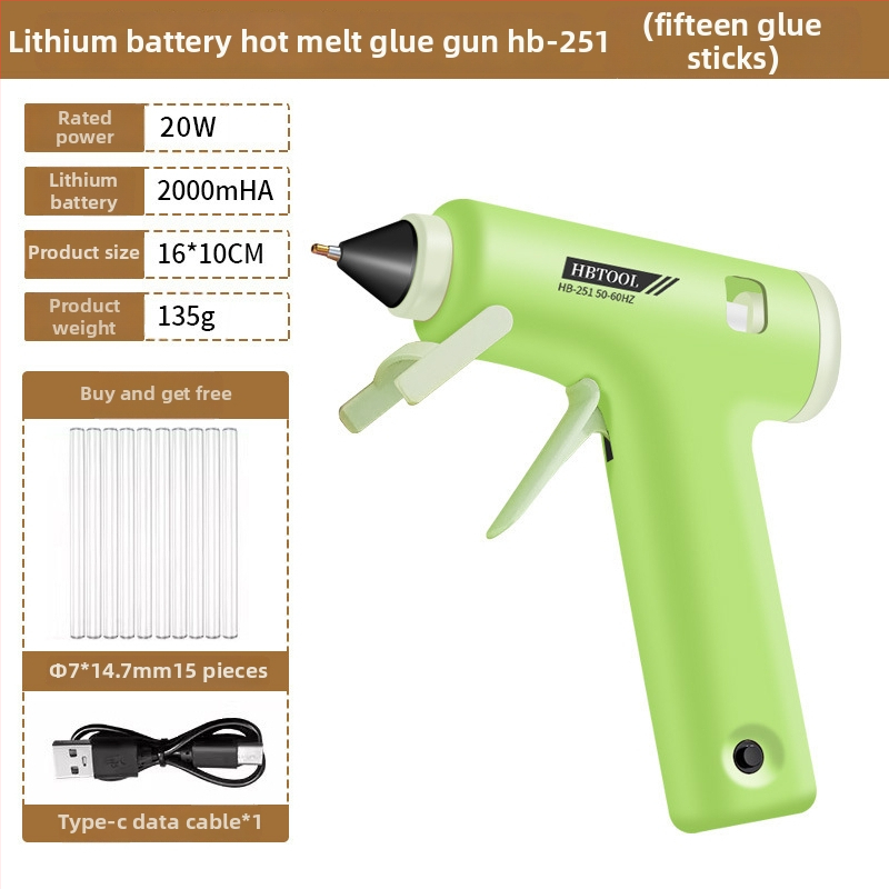 Vezeték nélküli 20W-os forróragasztópisztoly, 7 mm-es fúvóka, Li-ion akkumulátor, USB töltés