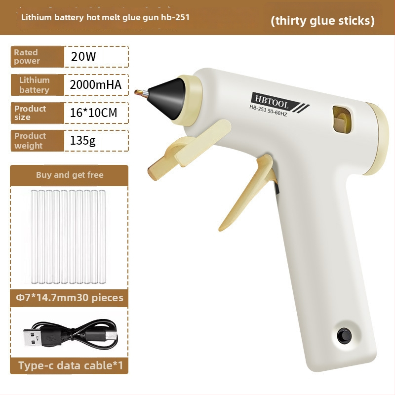 Vezeték nélküli 20W-os forróragasztópisztoly, 7 mm-es fúvóka, Li-ion akkumulátor, USB töltés