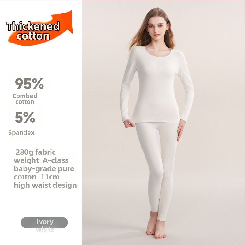 280 g debeli pamuk termo donje rublje unisex – gornji dio i hlače, baza sloj, okrugli vrat, dvostruki sloj, 95–100% pamuk