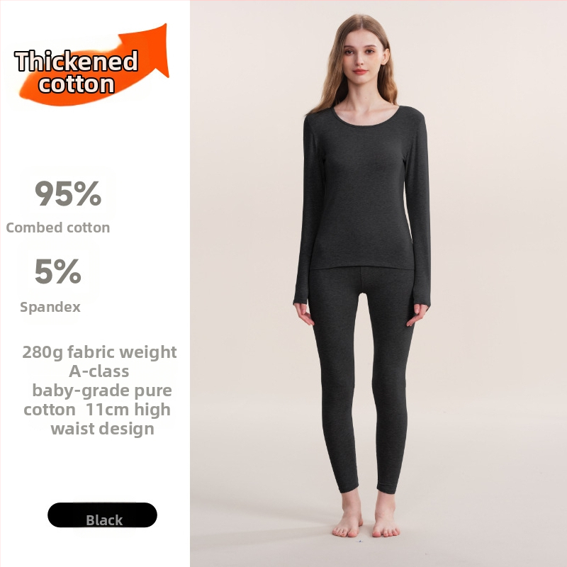 280 g debeli pamuk termo donje rublje unisex – gornji dio i hlače, baza sloj, okrugli vrat, dvostruki sloj, 95–100% pamuk