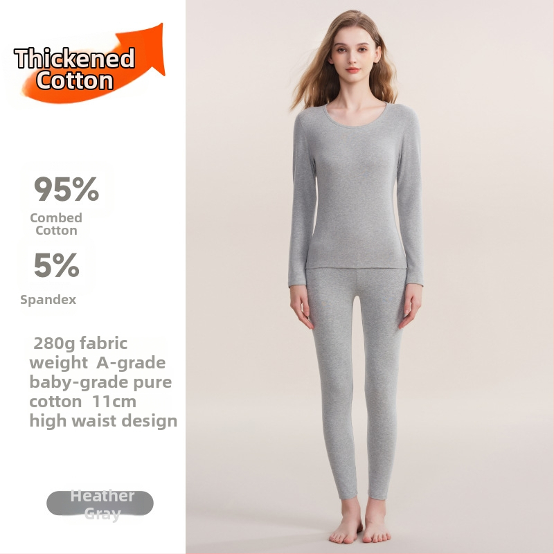280 g debeli pamuk termo donje rublje unisex – gornji dio i hlače, baza sloj, okrugli vrat, dvostruki sloj, 95–100% pamuk