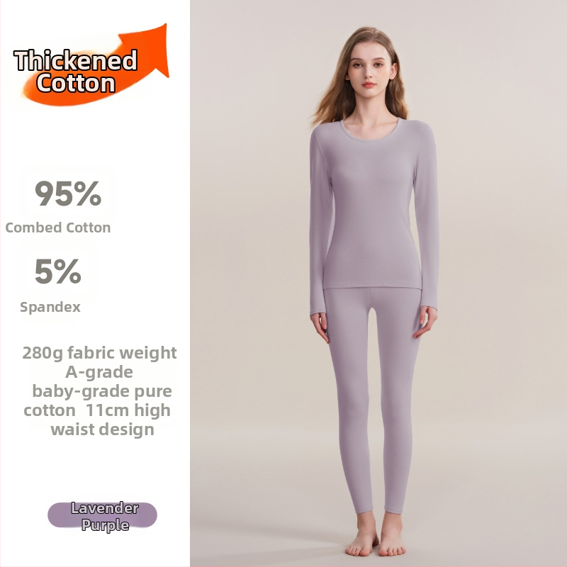 280 g debeli pamuk termo donje rublje unisex – gornji dio i hlače, baza sloj, okrugli vrat, dvostruki sloj, 95–100% pamuk