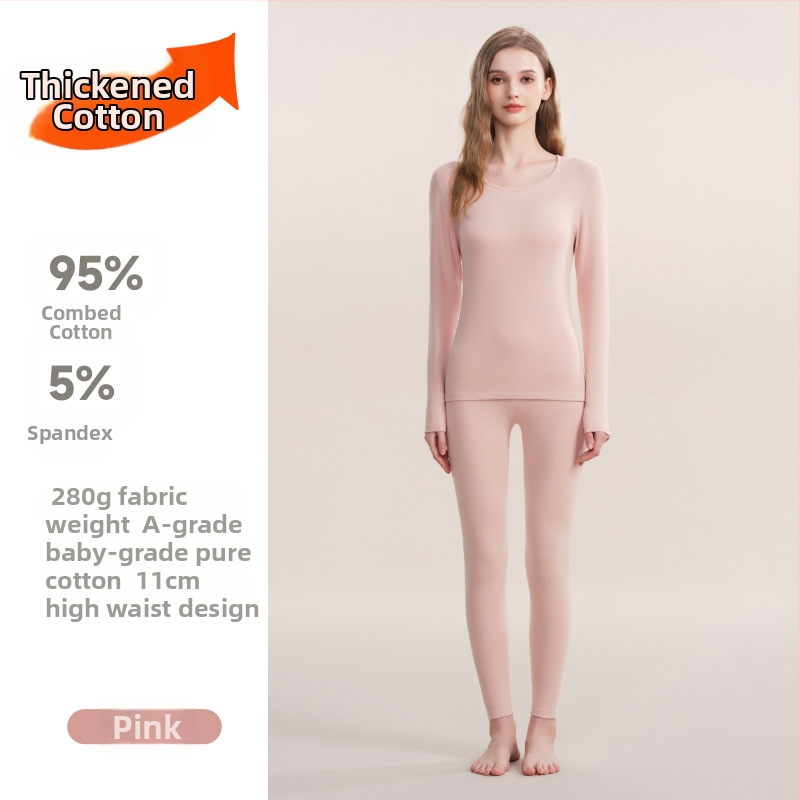 280 g debeli pamuk termo donje rublje unisex – gornji dio i hlače, baza sloj, okrugli vrat, dvostruki sloj, 95–100% pamuk