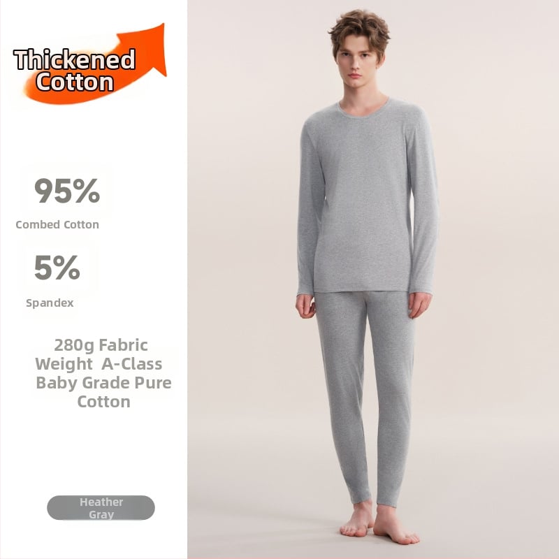 280 g debeli pamuk termo donje rublje unisex – gornji dio i hlače, baza sloj, okrugli vrat, dvostruki sloj, 95–100% pamuk