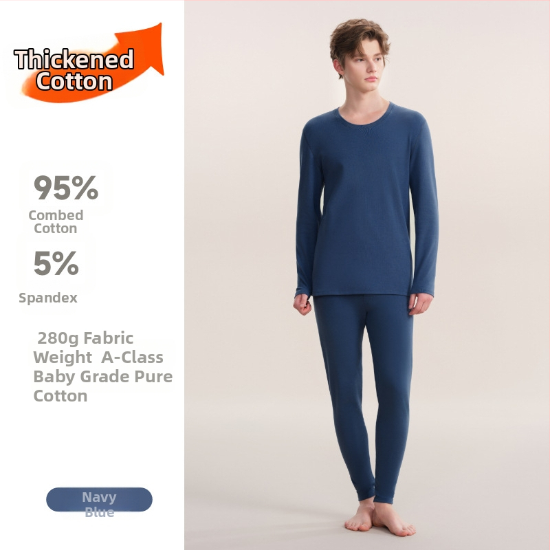 280 g debeli pamuk termo donje rublje unisex – gornji dio i hlače, baza sloj, okrugli vrat, dvostruki sloj, 95–100% pamuk