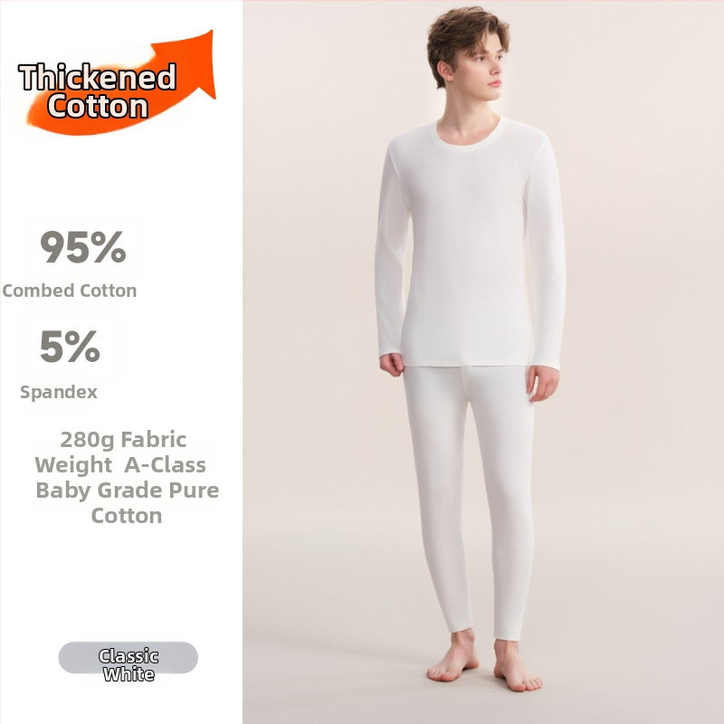 280 g debeli pamuk termo donje rublje unisex – gornji dio i hlače, baza sloj, okrugli vrat, dvostruki sloj, 95–100% pamuk