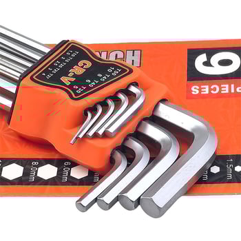 9 darabos golyófejű imbuszkulcs-készlet, L-alakú, középtávú hosszabbító