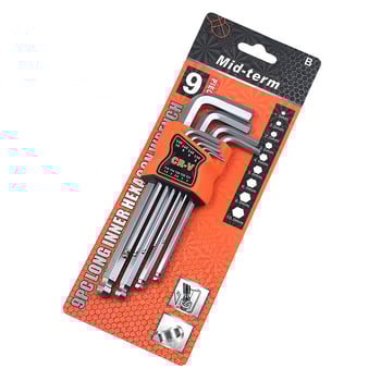 9 darabos golyófejű imbuszkulcs-készlet, L-alakú, középtávú hosszabbító