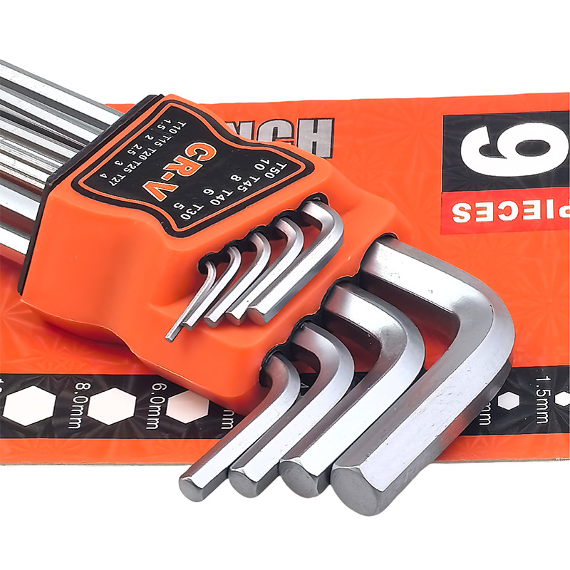 9 darabos golyófejű imbuszkulcs-készlet, L-alakú, középtávú hosszabbító