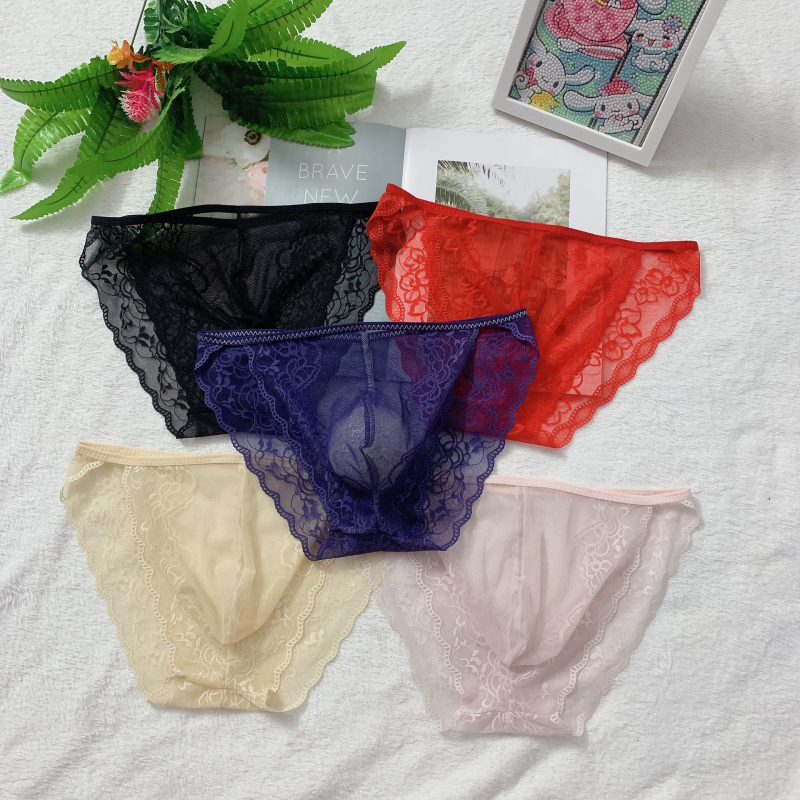 Meeste pitsilised U-kujuline aluspüksid, madal talje, hingav nailonist pits, 80–90% nailon