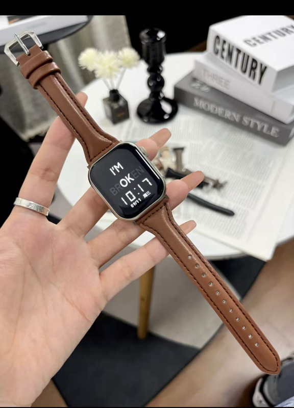 Λουράκι Apple Watch από γνήσιο μοσχίνο δέρμα — κούμπωμα με καρφί, πλάτος 20mm/22mm, συμβατό με SE5–9