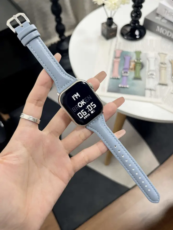 Λουράκι Apple Watch από γνήσιο μοσχίνο δέρμα — κούμπωμα με καρφί, πλάτος 20mm/22mm, συμβατό με SE5–9