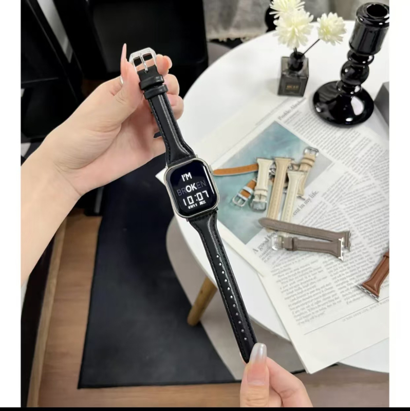 Λουράκι Apple Watch από γνήσιο μοσχίνο δέρμα — κούμπωμα με καρφί, πλάτος 20mm/22mm, συμβατό με SE5–9