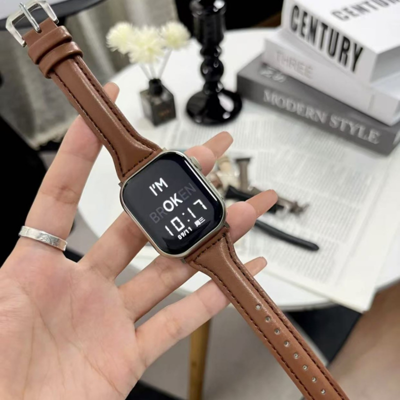 Λουράκι Apple Watch από γνήσιο μοσχίνο δέρμα — κούμπωμα με καρφί, πλάτος 20mm/22mm, συμβατό με SE5–9