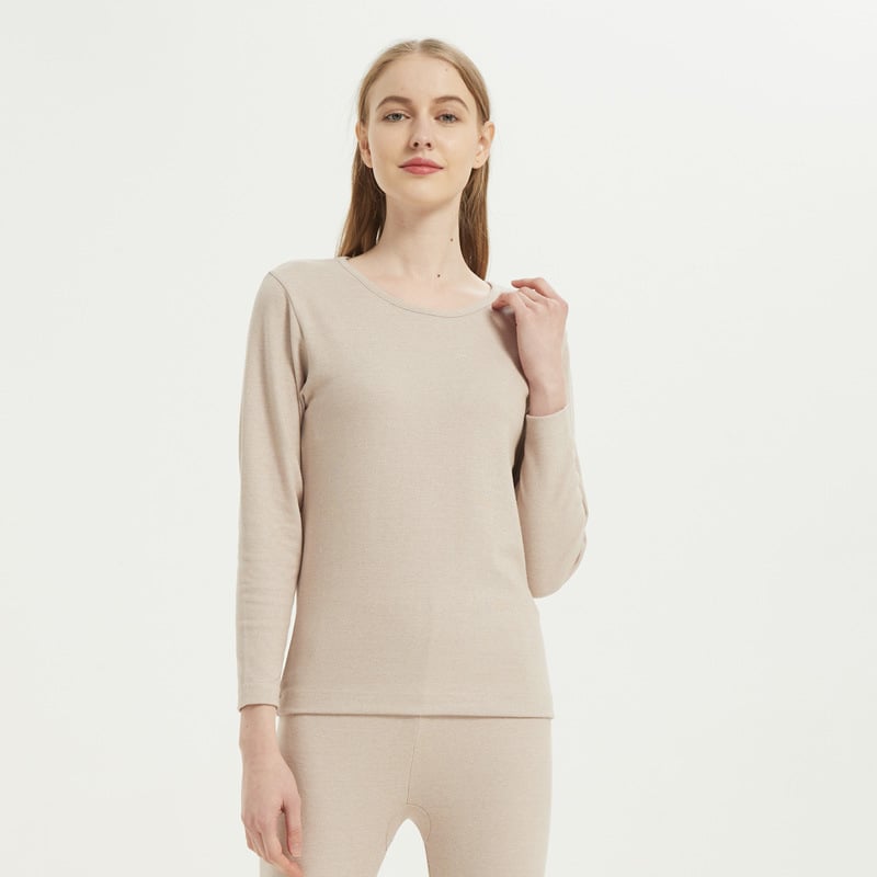 Set de lenjerie termică pentru femei (top și pantaloni), din acrilic, grosime extra 501–600 g/m2, strat unic, mâneci lungi, model uni, pentru toamnă-iarnă.