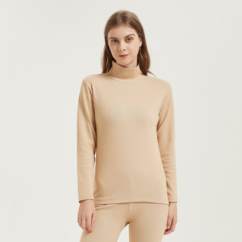 Set de lenjerie termică pentru femei (top și pantaloni), din acrilic, grosime extra 501–600 g/m2, strat unic, mâneci lungi, model uni, pentru toamnă-iarnă.