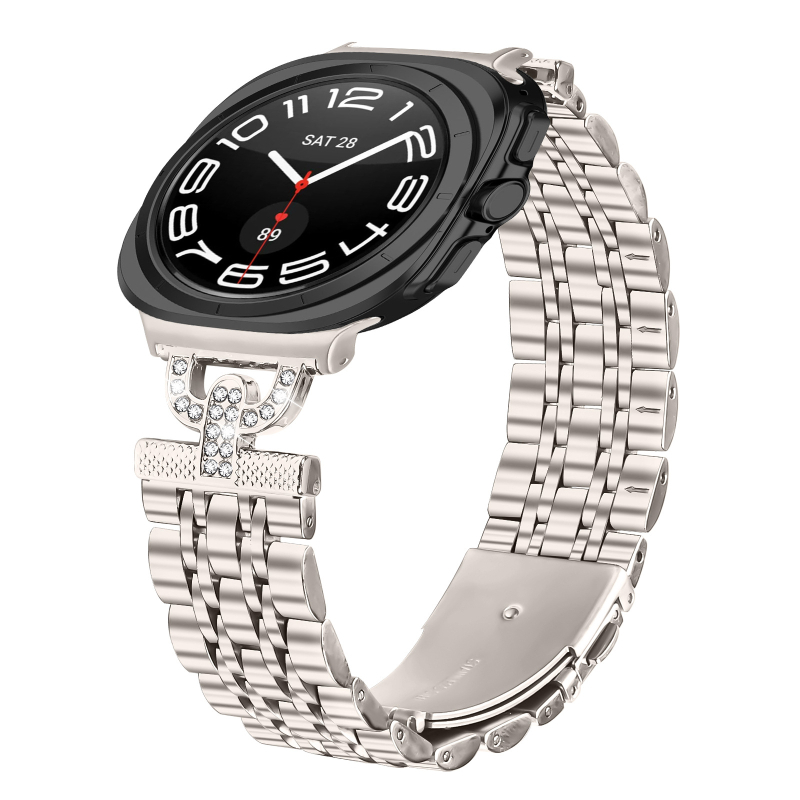 Brățară metalică pentru Samsung Watch Ultra/Ultra2, 47 mm, design în formă D cu șapte mărgele (Curea metalică, lățime interfeței 20 mm, închidere pliabilă, stil modern, 40 g)