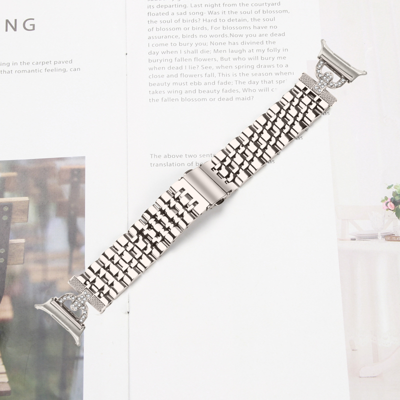 Brățară metalică pentru Samsung Watch Ultra/Ultra2, 47 mm, design în formă D cu șapte mărgele (Curea metalică, lățime interfeței 20 mm, închidere pliabilă, stil modern, 40 g)