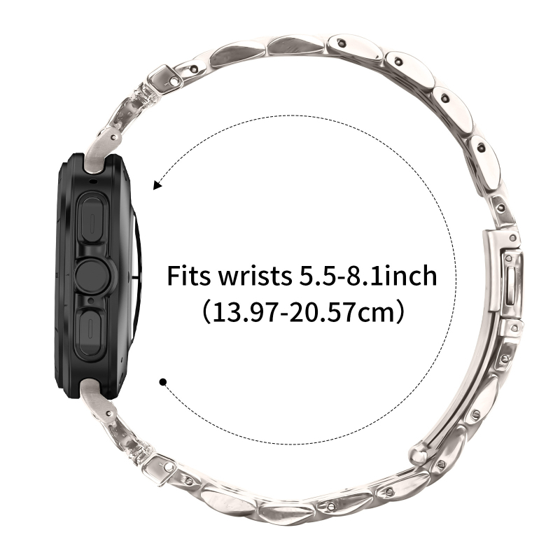 Brățară metalică pentru Samsung Watch Ultra/Ultra2, 47 mm, design în formă D cu șapte mărgele (Curea metalică, lățime interfeței 20 mm, închidere pliabilă, stil modern, 40 g)