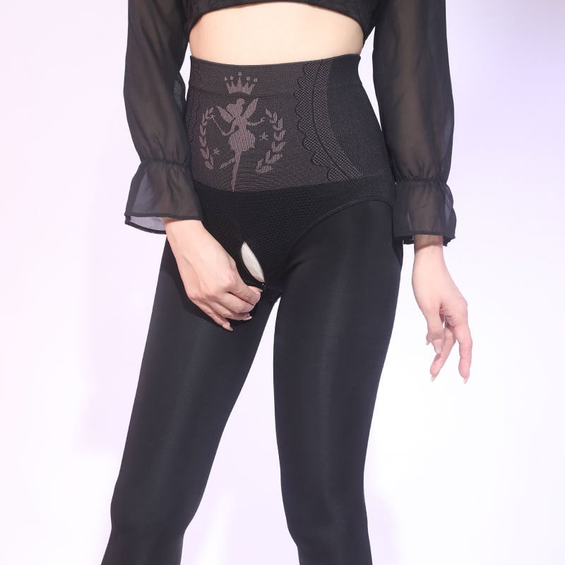 Colanți dama din nylon, căptușiți cu fleece, deschidere cu fermoar în zona intimă, ridicare șolduri, modelare, opac