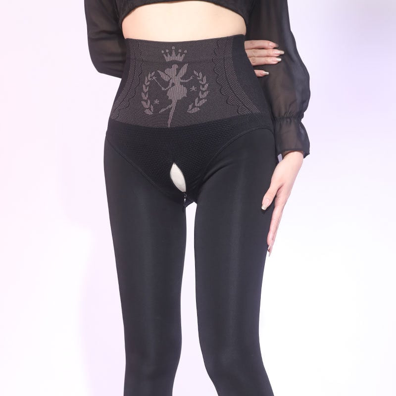 Colanți dama din nylon, căptușiți cu fleece, deschidere cu fermoar în zona intimă, ridicare șolduri, modelare, opac