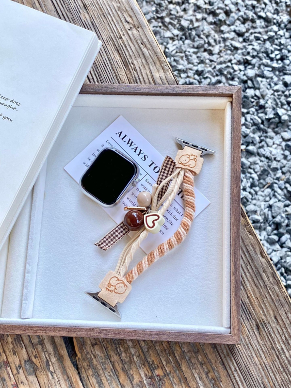 Elastic de păr în formă de inimă, cu motiv cățeluș, pentru Apple Watch, 14 mm