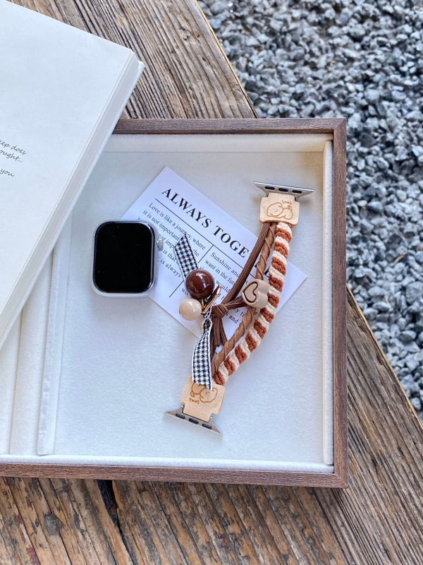 Elastic de păr în formă de inimă, cu motiv cățeluș, pentru Apple Watch, 14 mm