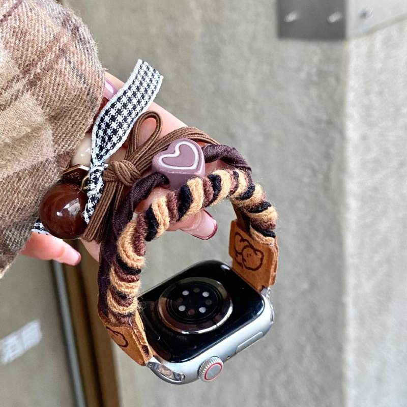 Elastic de păr în formă de inimă, cu motiv cățeluș, pentru Apple Watch, 14 mm