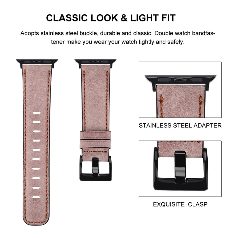 FOHUAS λουράκι Apple Watch για S8 και SE – δέρμα από πρώτο στρώμα βοδινού, ματ φινίρισμα vintage, γνήσιο δέρμα, απλό στυλ