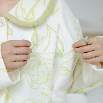 Nėščiųjų maitinančiųjų pižamų komplektas – rudens-žiemos kardigano stilius (Air Cotton, 100% Polyester, ilgos rankovės, kelnės, 181–200 g/m²)