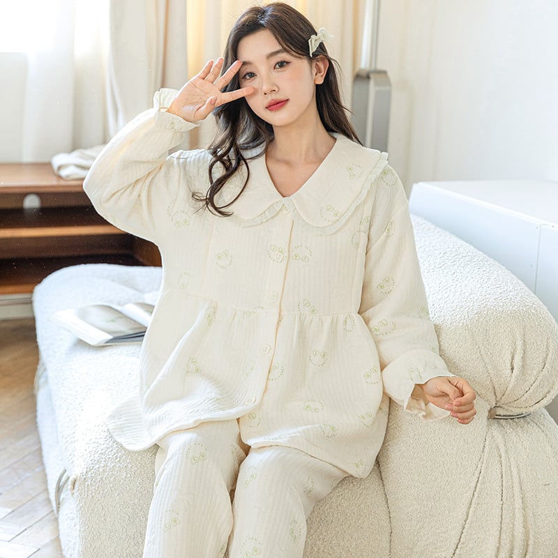 Nėščiųjų maitinančiųjų pižamų komplektas – rudens-žiemos kardigano stilius (Air Cotton, 100% Polyester, ilgos rankovės, kelnės, 181–200 g/m²)