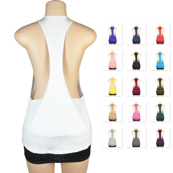 Top sportiv pentru femei, slim-fit, fără mâneci, guler rotund, bretea pe un umăr, lungime medie 65–80 cm