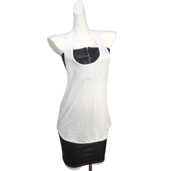 Top sportiv pentru femei, slim-fit, fără mâneci, guler rotund, bretea pe un umăr, lungime medie 65–80 cm