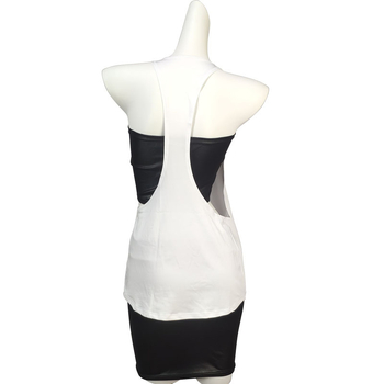 Top sportiv pentru femei, slim-fit, fără mâneci, guler rotund, bretea pe un umăr, lungime medie 65–80 cm