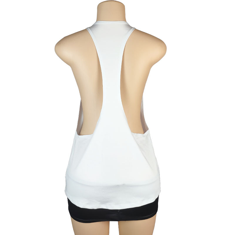 Top sportiv pentru femei, slim-fit, fără mâneci, guler rotund, bretea pe un umăr, lungime medie 65–80 cm