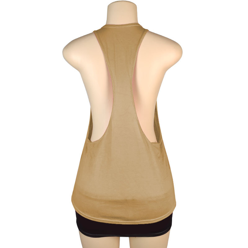 Top sportiv pentru femei, slim-fit, fără mâneci, guler rotund, bretea pe un umăr, lungime medie 65–80 cm