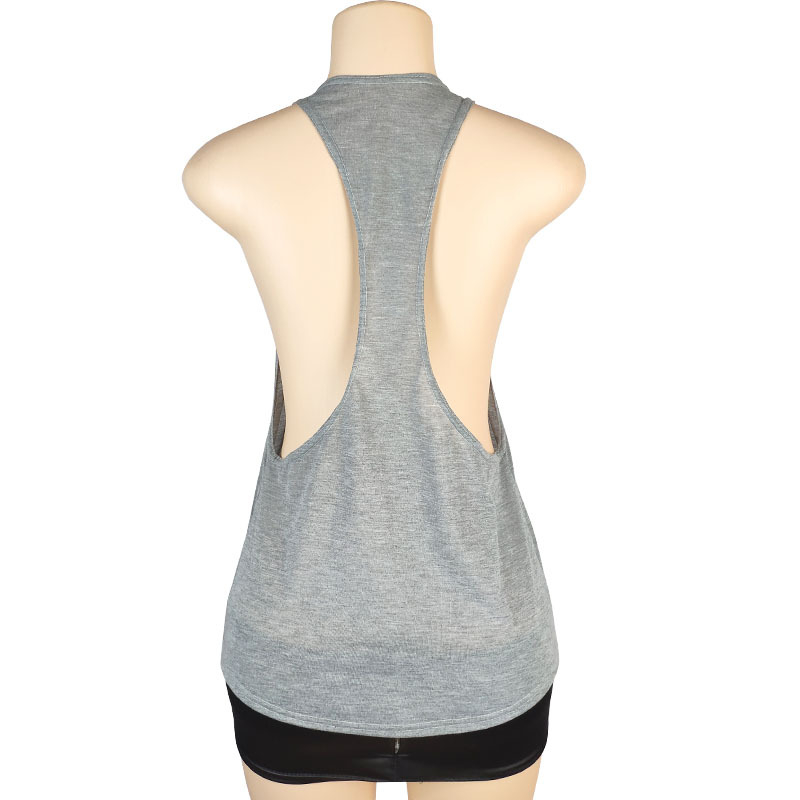 Top sportiv pentru femei, slim-fit, fără mâneci, guler rotund, bretea pe un umăr, lungime medie 65–80 cm