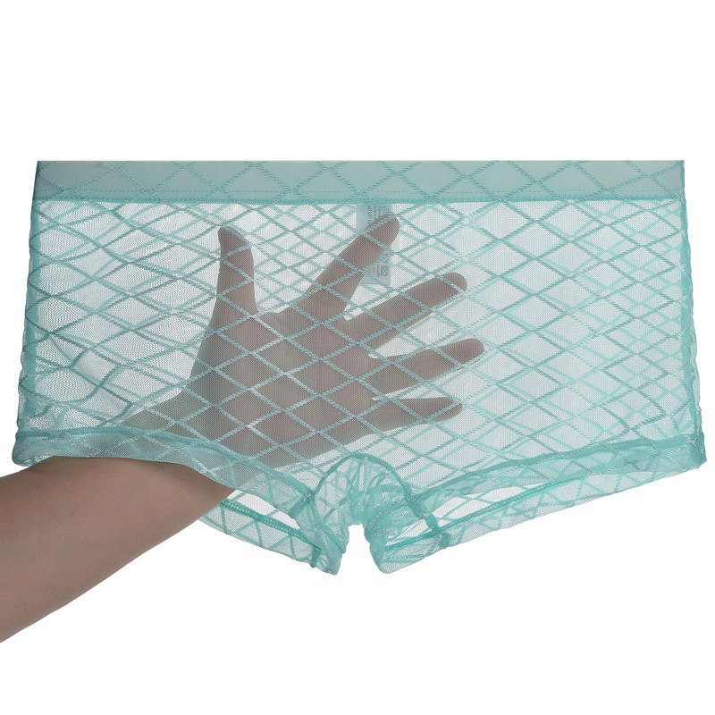 Férfi boxerek hálószövésű, lélegző nylon anyag, alacsony derekú, sík szövés, nylon bélés