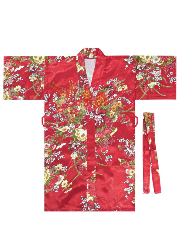 Детско спално облекло в японски стил с принт, кардиган‑халат, полиестер 70–80%, тънка материя, за деца 3–8 г., лято 2025