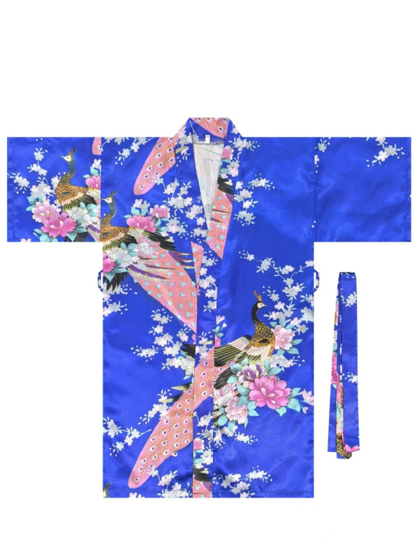 Детско спално облекло в японски стил с принт, кардиган‑халат, полиестер 70–80%, тънка материя, за деца 3–8 г., лято 2025