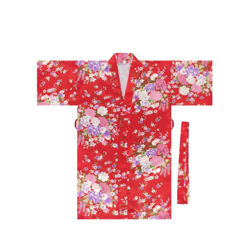 Детско спално облекло в японски стил с принт, кардиган‑халат, полиестер 70–80%, тънка материя, за деца 3–8 г., лято 2025