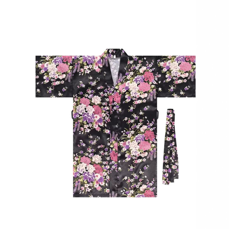 Детско спално облекло в японски стил с принт, кардиган‑халат, полиестер 70–80%, тънка материя, за деца 3–8 г., лято 2025