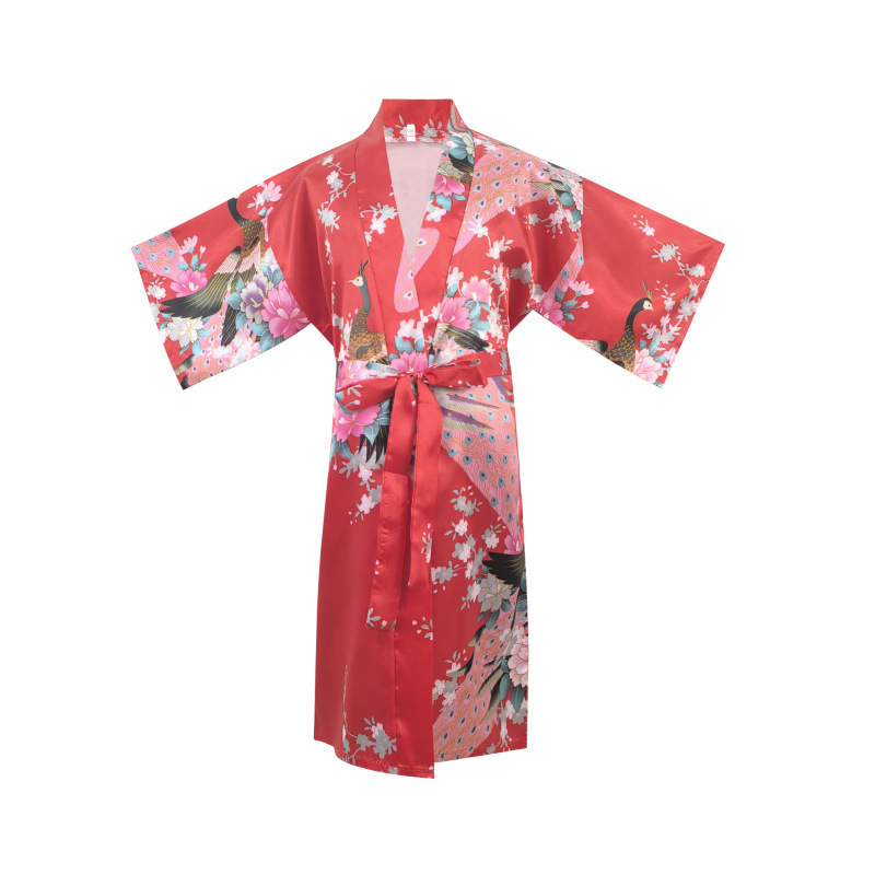 Детско спално облекло в японски стил с принт, кардиган‑халат, полиестер 70–80%, тънка материя, за деца 3–8 г., лято 2025