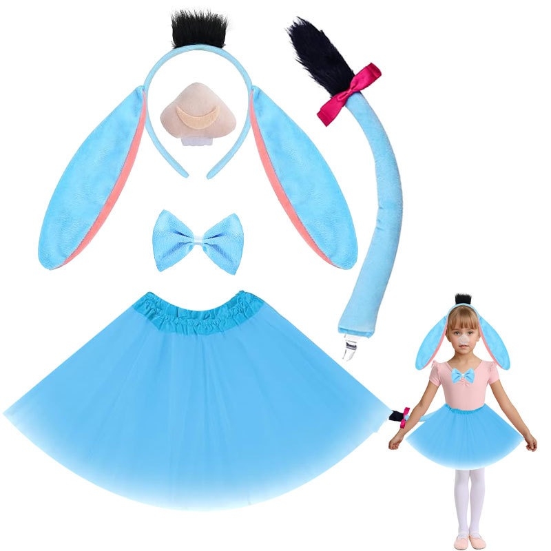 Gyerekek Halloween jelmez – szamárfül fejpánt, farok és szoknya készlet (2025 tavasz)