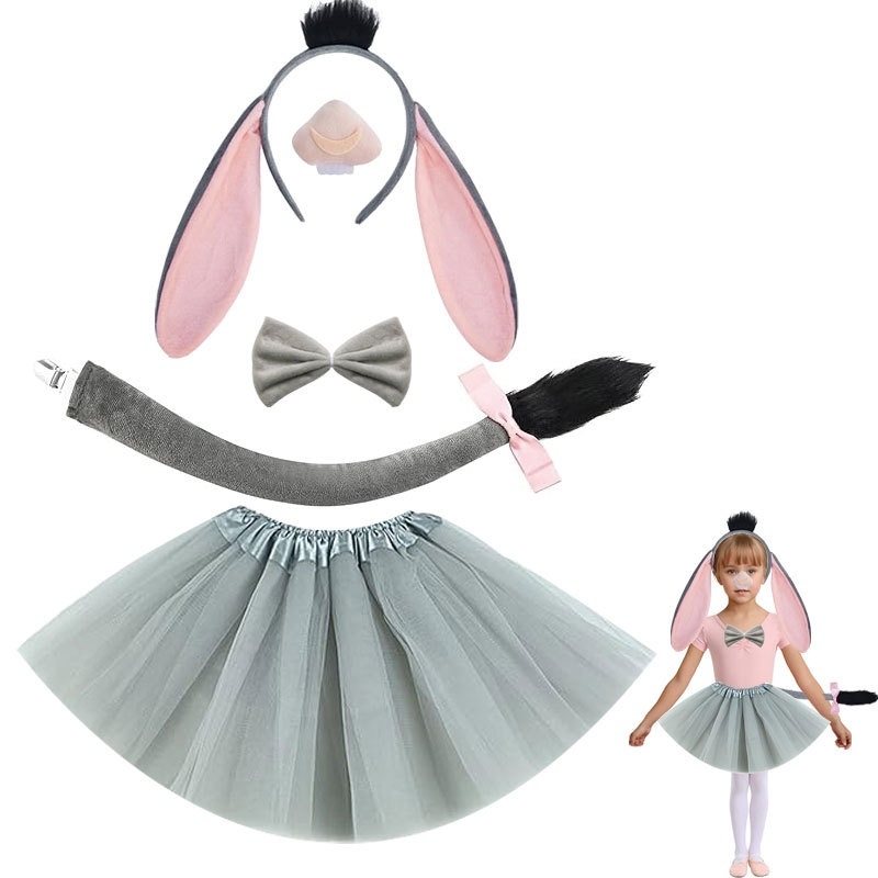 Gyerekek Halloween jelmez – szamárfül fejpánt, farok és szoknya készlet (2025 tavasz)