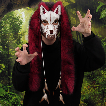 Halloween-karnevál állatmaszk: Viking rókamaszka műszőrmés fejfedővel és cosplay farkasmaszk — Márka Also, felnőtteknek, 140 g, megjelenés 2025 nyara, Halloweenre és karneválra