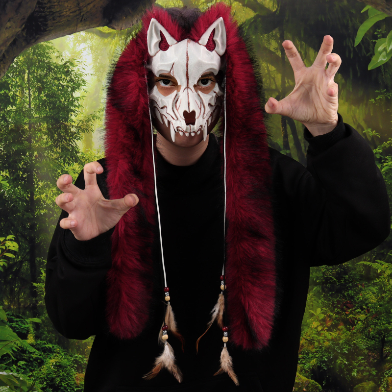 Halloween-karnevál állatmaszk: Viking rókamaszka műszőrmés fejfedővel és cosplay farkasmaszk — Márka Also, felnőtteknek, 140 g, megjelenés 2025 nyara, Halloweenre és karneválra