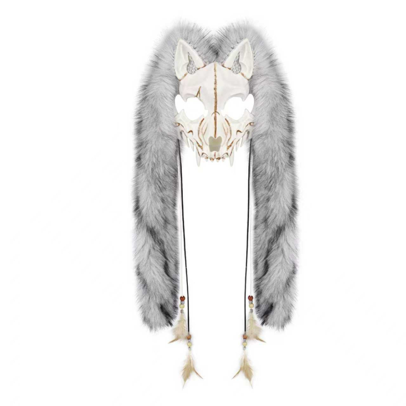 Halloween-karnevál állatmaszk: Viking rókamaszka műszőrmés fejfedővel és cosplay farkasmaszk — Márka Also, felnőtteknek, 140 g, megjelenés 2025 nyara, Halloweenre és karneválra