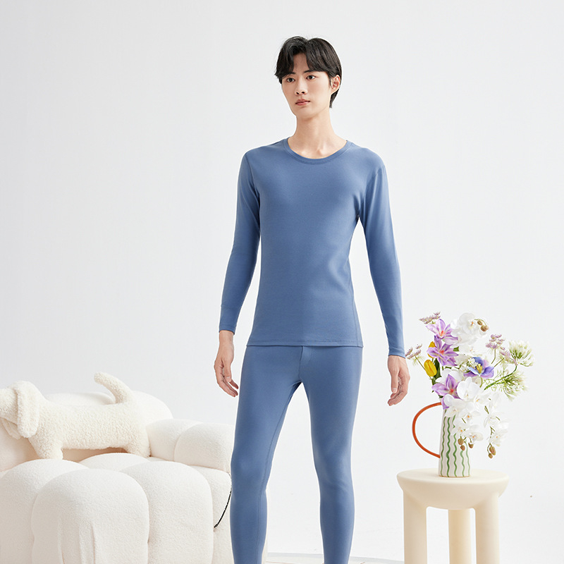 Unisex termalni komplet od 100% pamuka, gornji dio s dugim rukavima i hlače, okrugli izrez, jednovrstni, zadržava toplinu